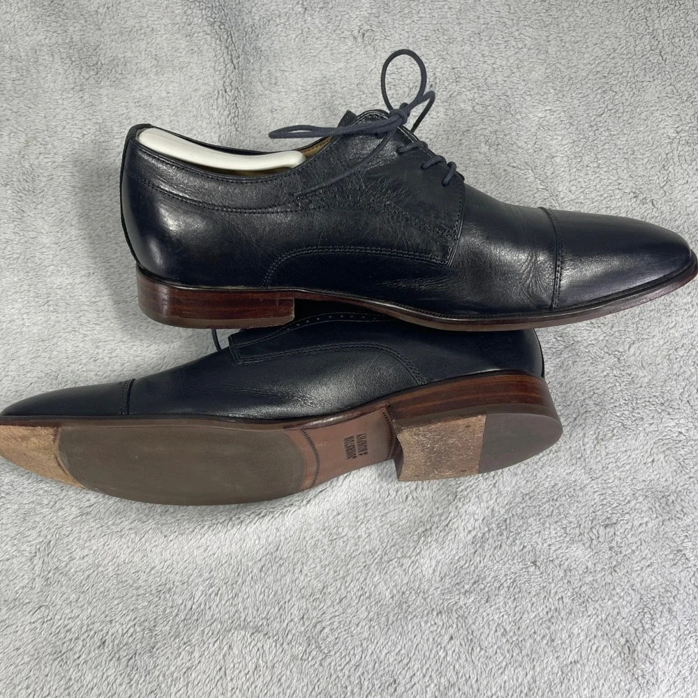 Johnston & Murphy Dress Shoes Mens 11 Black Leather Cap Toe Derby Lace Up